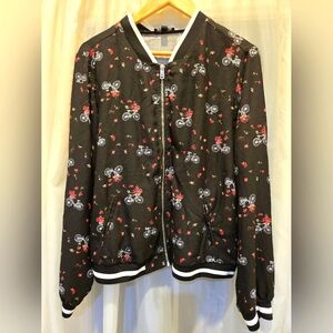 Torrid Women's Black Crepe Floral & Bike Bomber Jacket Size 1X Mock Neck Moto